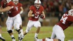 Stanford running back, Christian McCaffrey (5) always finds room to run against defenses, with the help of the Cardinals' offensive line.(AP Photo/Tony Avelar)